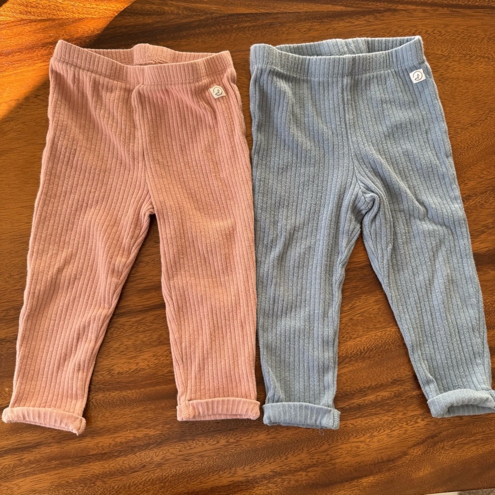 Little Planet Pink and Blue Ribbed Organic Cotton Leggings 12M